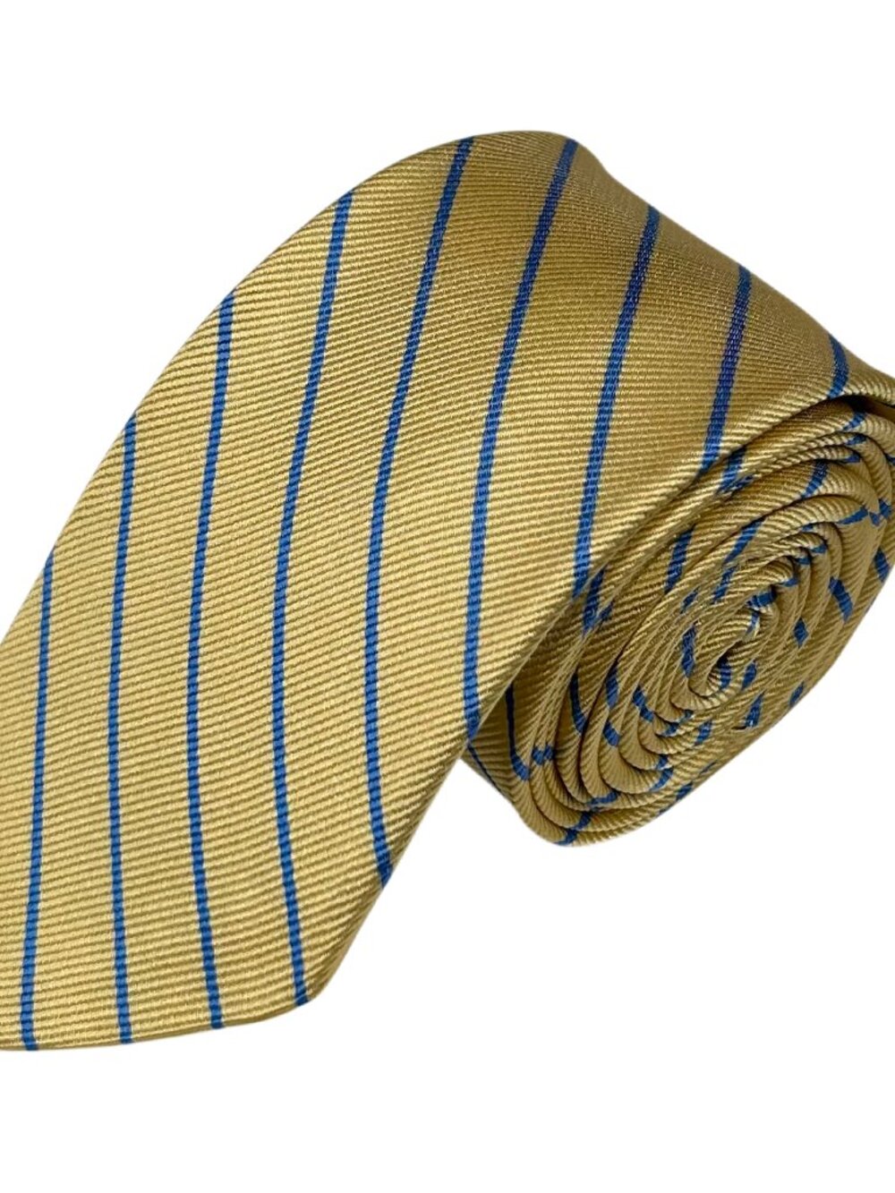 J. Crew Men's Gold Blue Stripe Skinny 100% Silk Necktie Tie